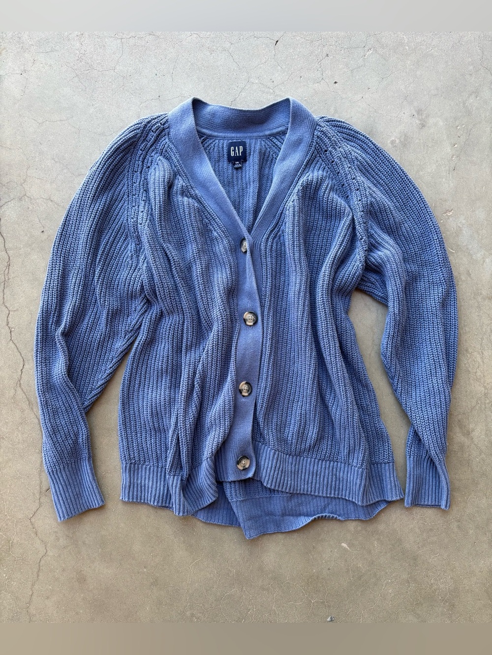 GAP Women's Cornflower Blue Shaker-Stitch Soft Knit Relaxed Cardigan XXL